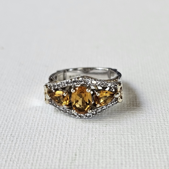 Genuine 🍋 Citrine & White Zircon Ring in 14k Yellow Gold & Sterling Silver Sz 6 - Picture 4 of 17